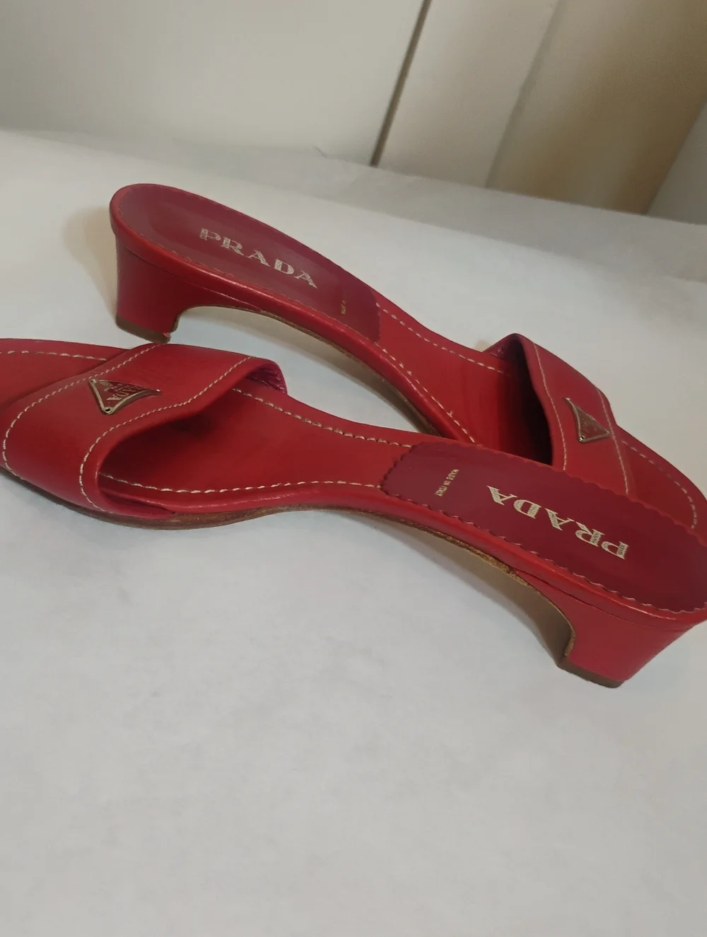 PRADA Iconic Logo Triangle Logo Heeled Red Leather PhoSexy Leather Size 38 Y2K - Picture 6 of 15